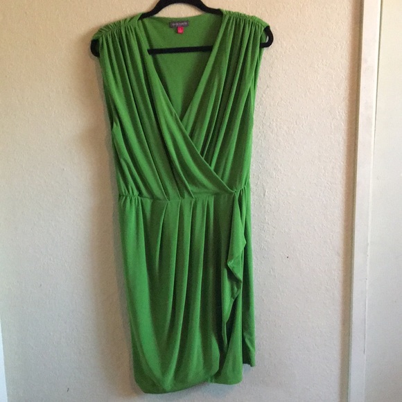 vince camuto green wrap dress Vince Camuto Long Sleeve Point Collar Faux Wrap Satin Shirt Dress